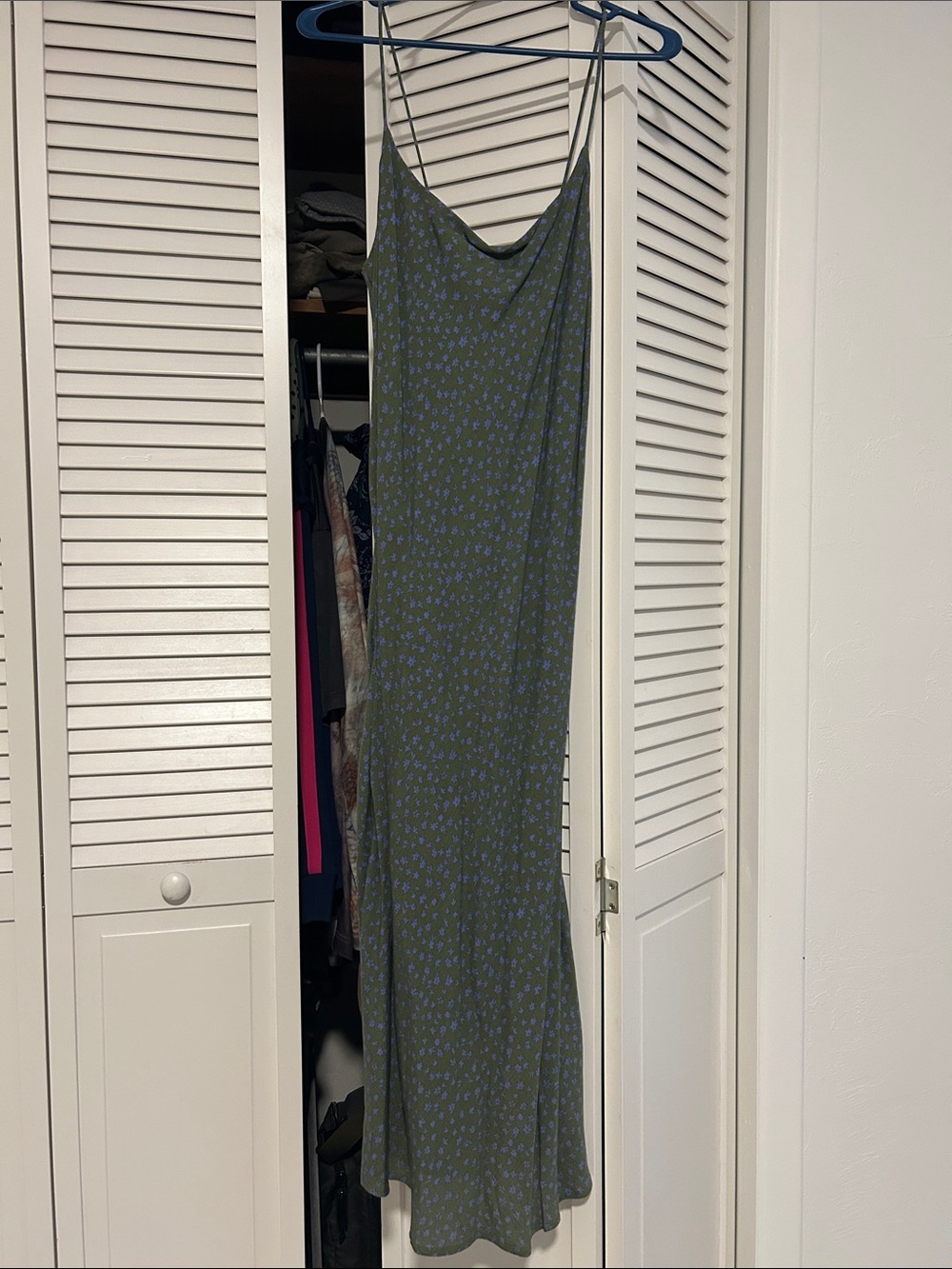 RVCA Olive Slip Maxi Dress with Blue Floral Print